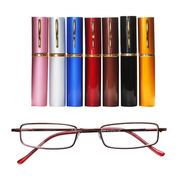 Reading Glasses Metal Spring Foot Portable Presbyopic Glasses with Tube Case  4.00D(Brown)