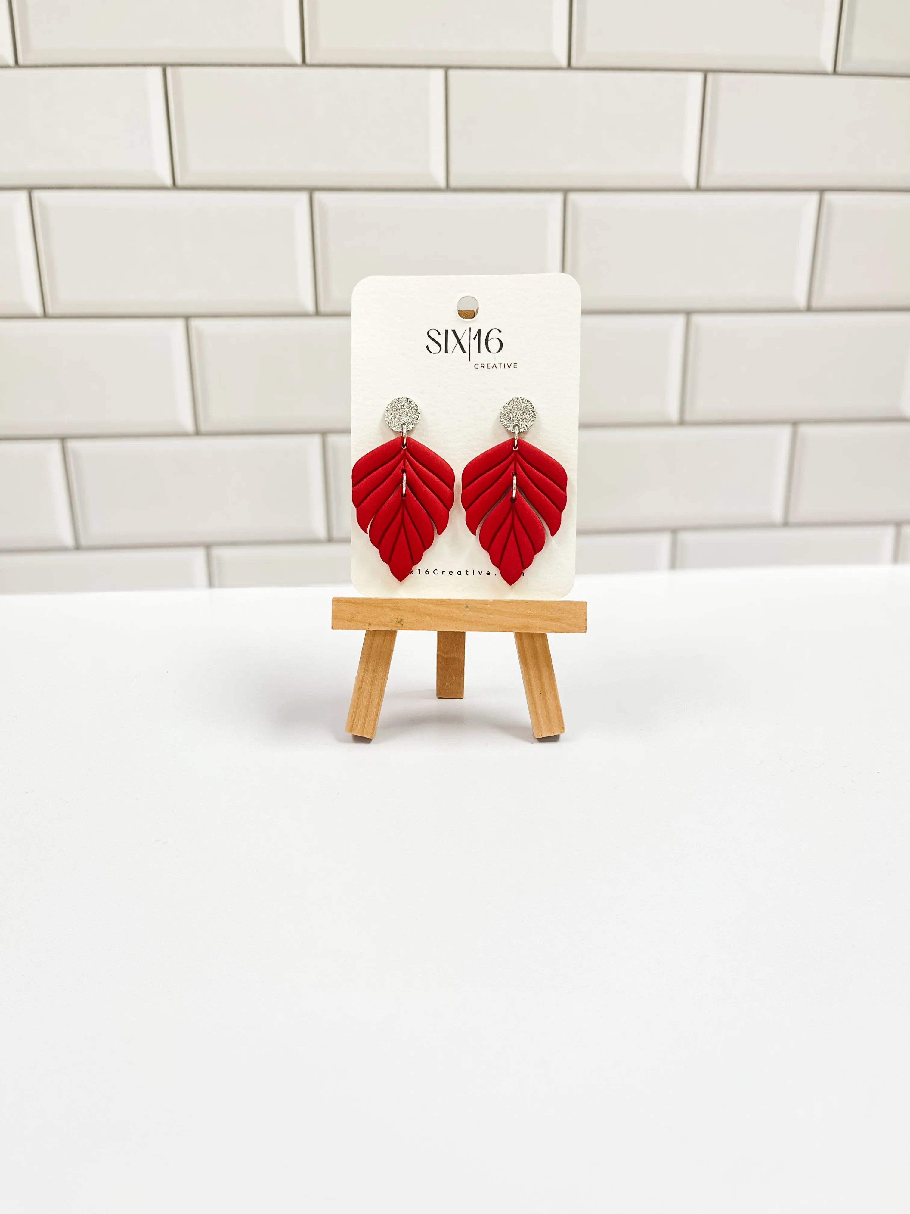 Red Leaf Clay Earrings