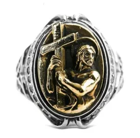 Religious Style Jesus Holding The Cross Ring