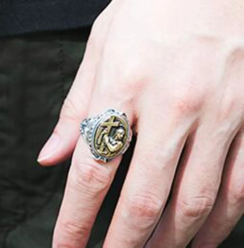 Religious Style Jesus Holding The Cross Ring