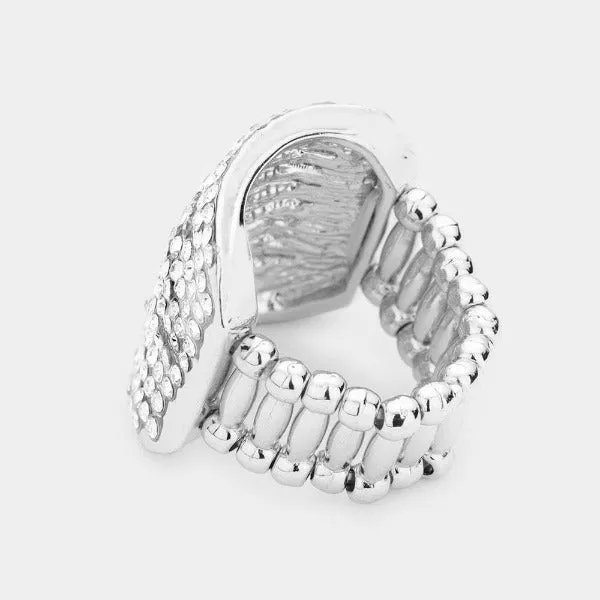 Rhinestone Clear Pave Multi Row Stretch Ring