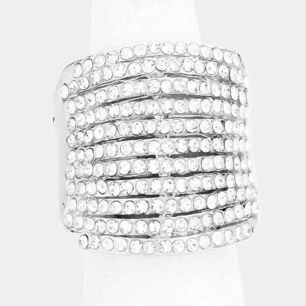 Rhinestone Clear Pave Multi Row Stretch Ring