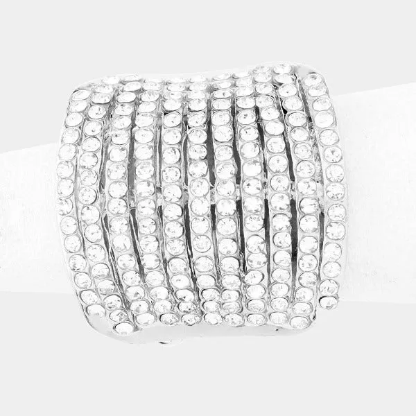 Rhinestone Clear Pave Multi Row Stretch Ring