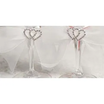 Rhinestone Hearts Wedding Toasting Glasses