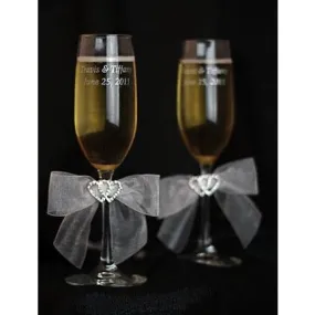 Rhinestone Hearts Wedding Toasting Glasses