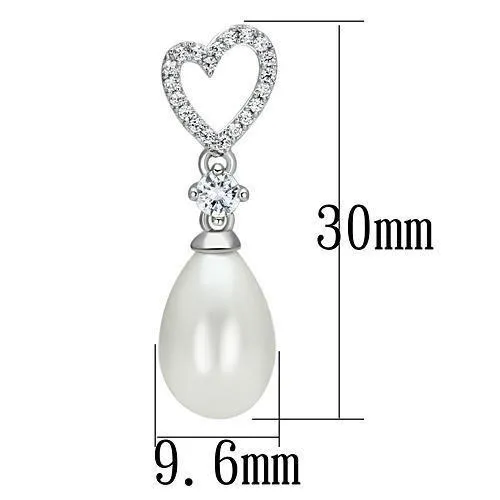 Rhodium 925 Sterling Silver Necklace with Synthetic Pearl in White for Women Style TS127