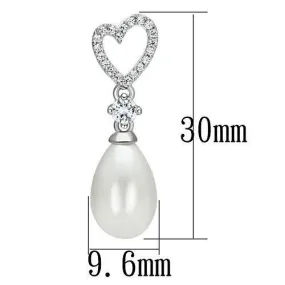 Rhodium 925 Sterling Silver Necklace with Synthetic Pearl in White for Women Style TS127