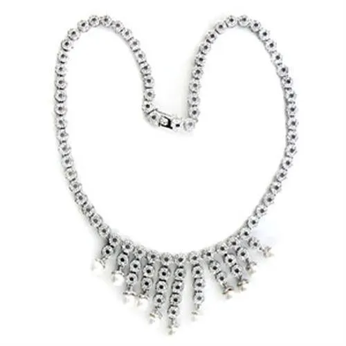 Rhodium Brass Necklace with Synthetic Pearl in White for Women Style 7X407