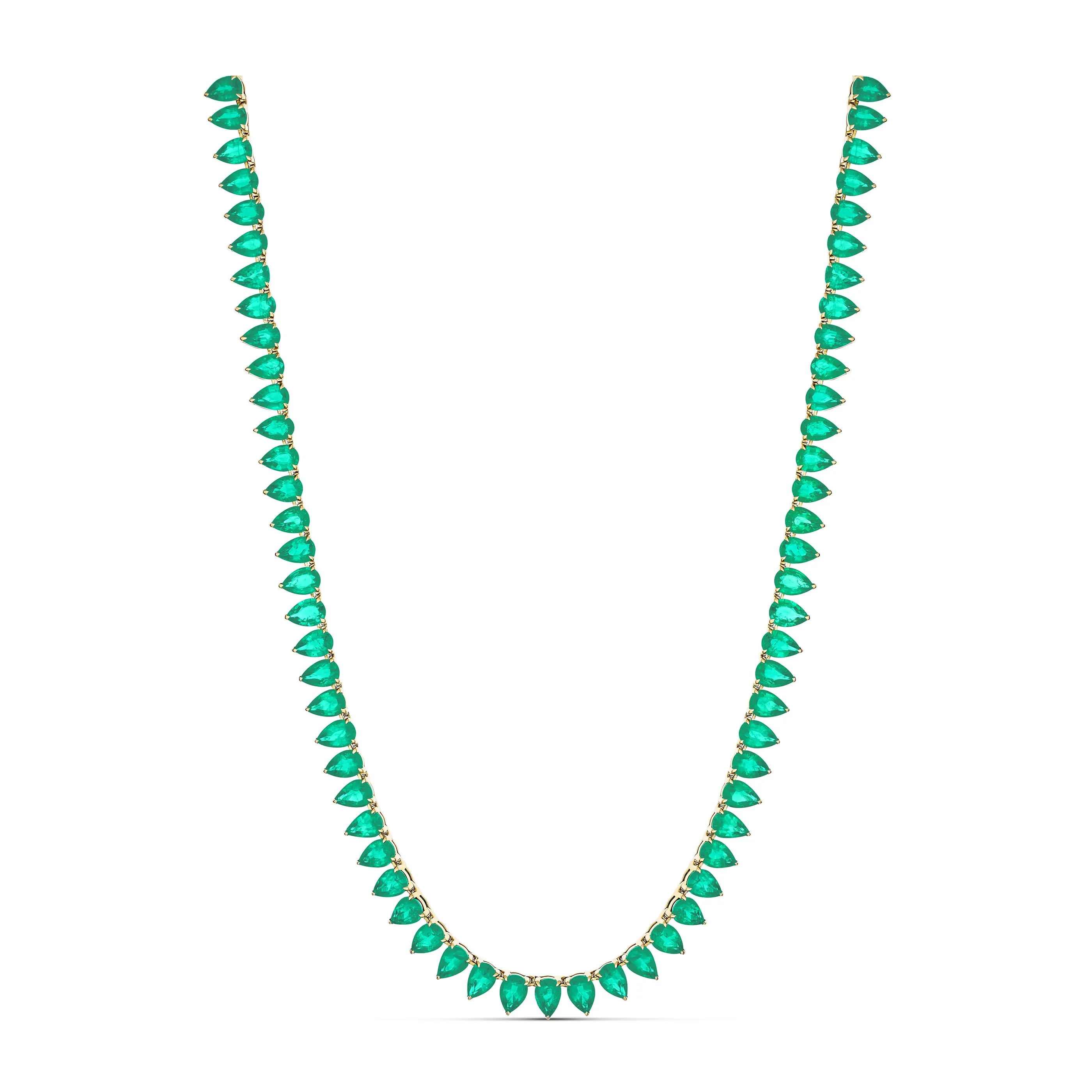 Riviera Pear Cut Emerald Gemstone Necklace | 18K Yellow Gold