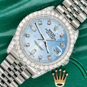 Rolex Datejust  36mm 4CT Diamond Bezel/Lugs/Blue Flower 6 9 Baguette Dial  TFJ-142508608