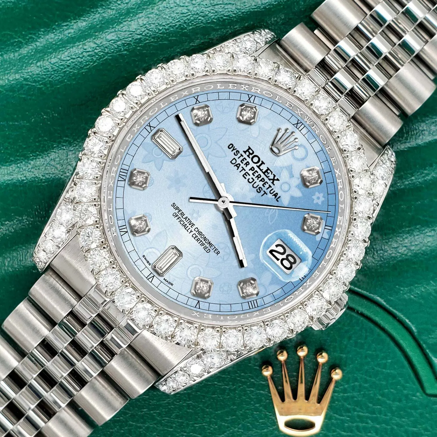 Rolex Datejust  36mm 4CT Diamond Bezel/Lugs/Blue Flower 6 9 Baguette Dial  TFJ-142508608