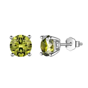 Round Birthstone August Peridot Earrings Stud Women Girls Jewelry Birthday Gift Sterling Silver