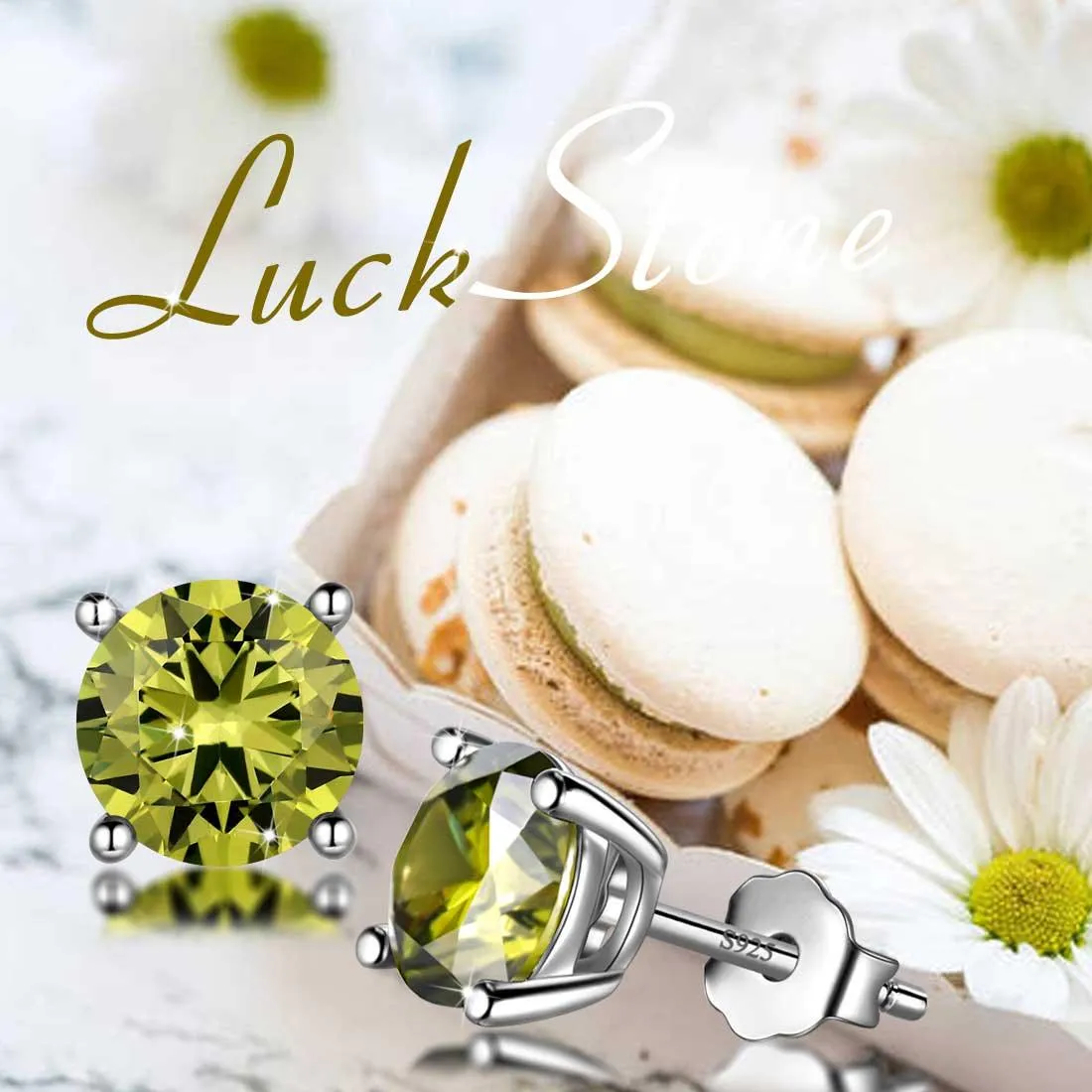 Round Birthstone August Peridot Earrings Stud Women Girls Jewelry Birthday Gift Sterling Silver