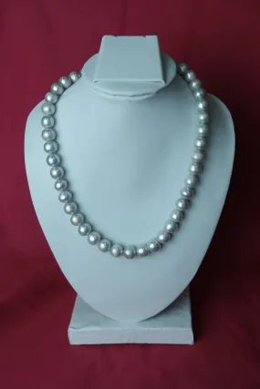 Round Shape Single Line Big Size Fresh Water Cultured Pearl Steel Grey Necklace.
