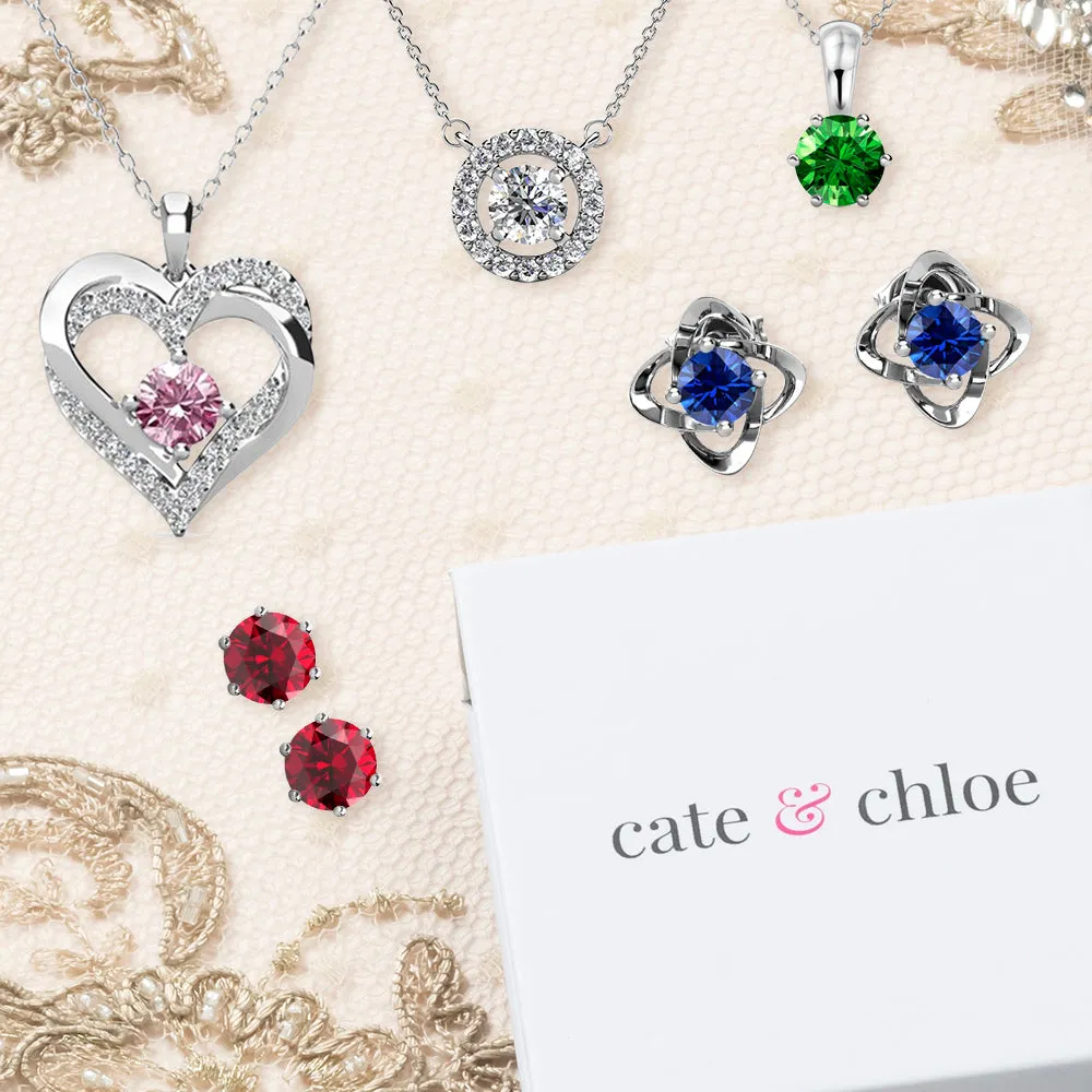 Royal 18k White Gold Plated August Birthstone Halo Necklace with Round Cut Peridot Swarovski Crystals
