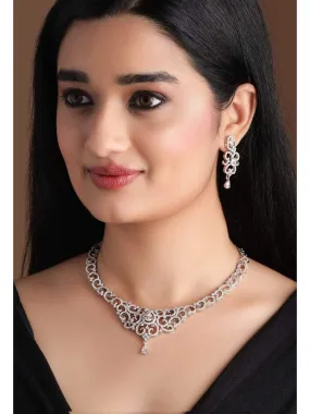 Rubans Silver Plated Handcrafted Zircon Stone Studded Necklace Set