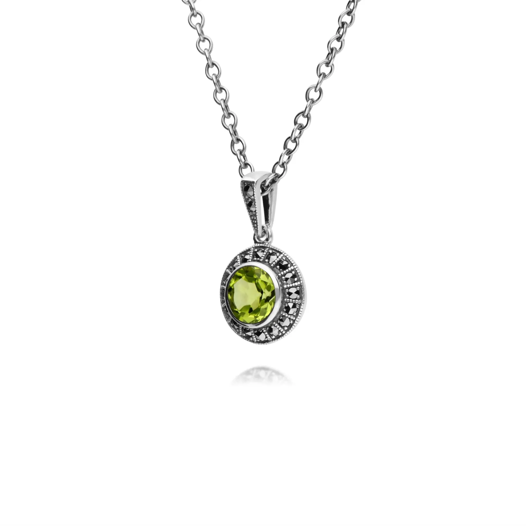 Runde Peridot & Markasit Cluster Halskette in Sterling Silber