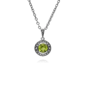 Runde Peridot & Markasit Cluster Halskette in Sterling Silber