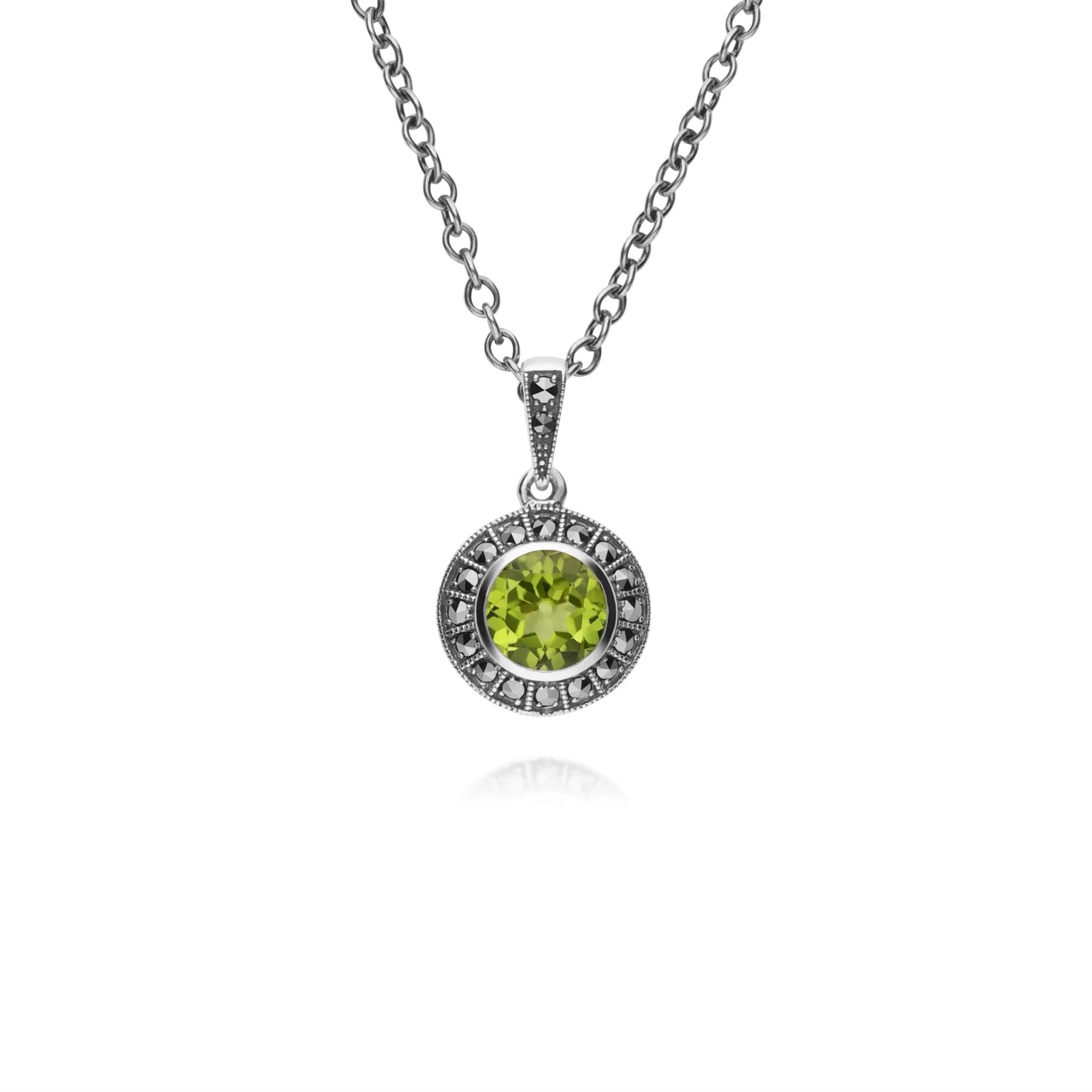 Runde Peridot & Markasit Cluster Halskette in Sterling Silber