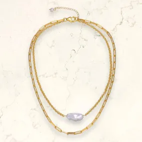 Sable Pearl Golden Layered Link Necklace