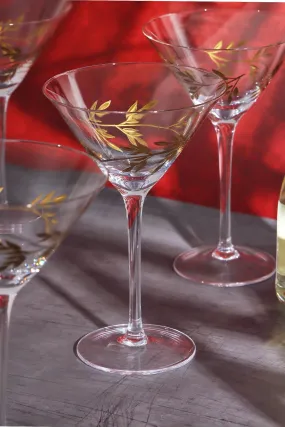 Set of 4 Botanical Martini Glasses Stylish Glassware with Gold Leaf Detail