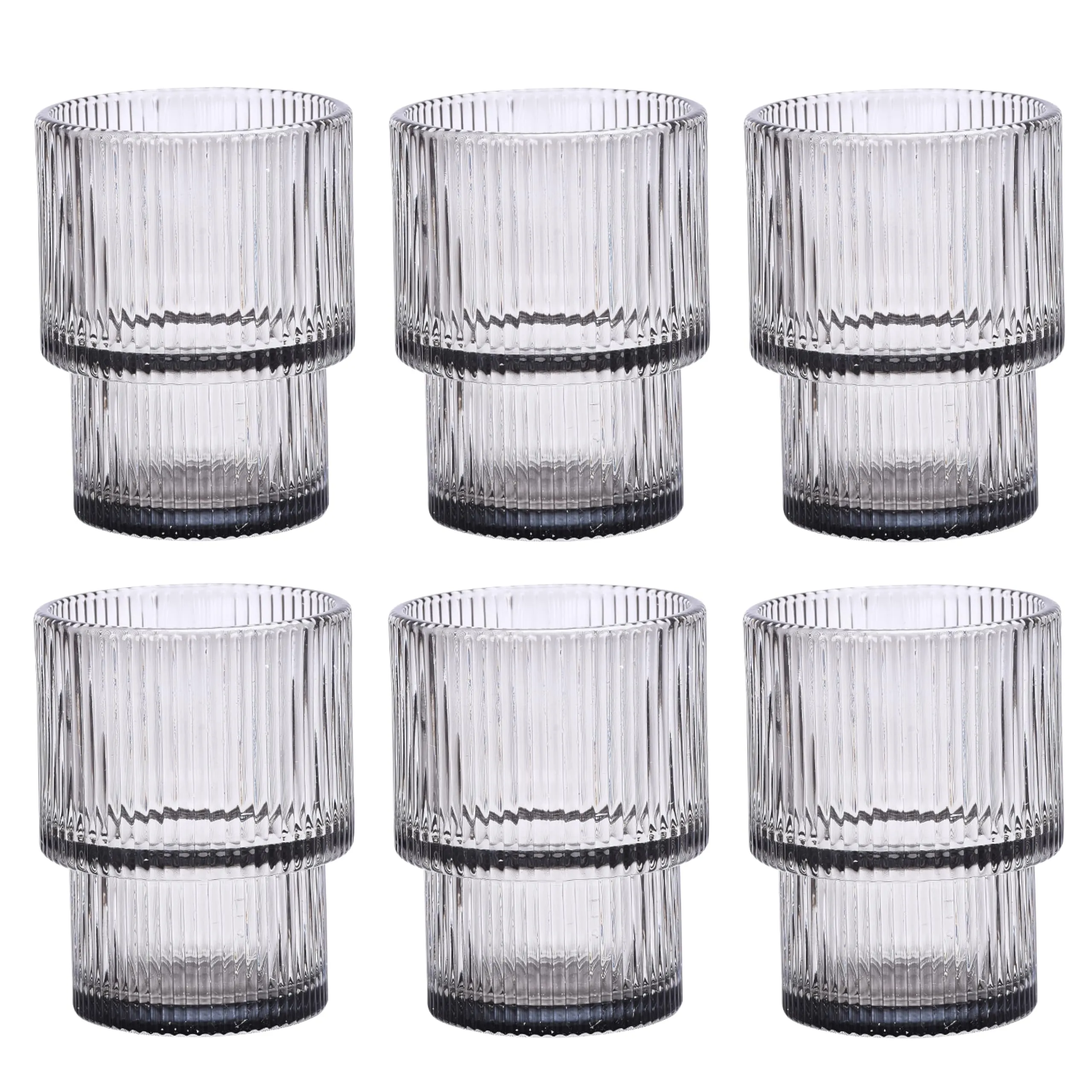 Set Of 6 Exquisite Origami Style Drinking Glass - Durable Ribbed Glasses