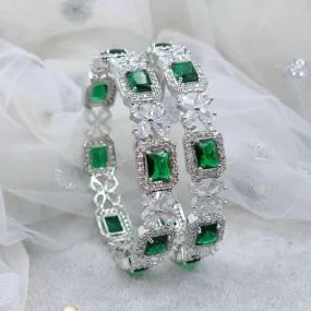Silver American Diamond Bangles Green Emerald