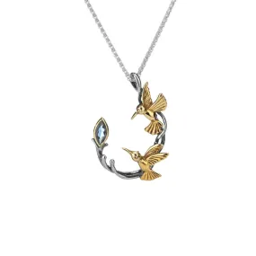 Silver and 10k Gold Double Hummingbird Pendant - Blue Topaz/Rhodolite/White Topaz/Peridot