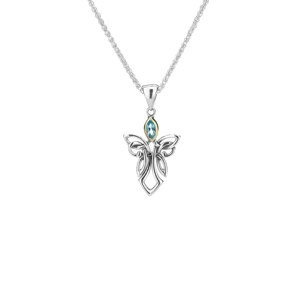 Silver and 10k Gold Guardian Angel Pendant - Small - Amethyst/Topaz/Peridot/Cubic Zirconia