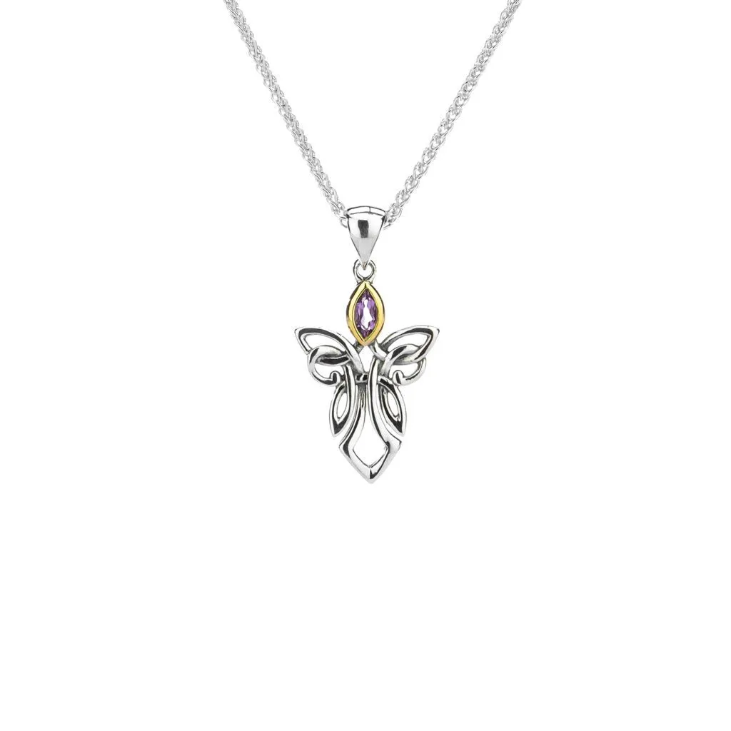 Silver and 10k Gold Guardian Angel Pendant - Small - Amethyst/Topaz/Peridot/Cubic Zirconia