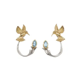 SIlver and 10k Gold Hummingbird Stud with Earring Jacket - Blue Topaz/Rhodolite/White Topaz/Peridot