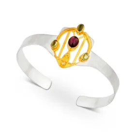 Silver Bangle with Goldplate set with Garnet and Peridot by Paula Bolton