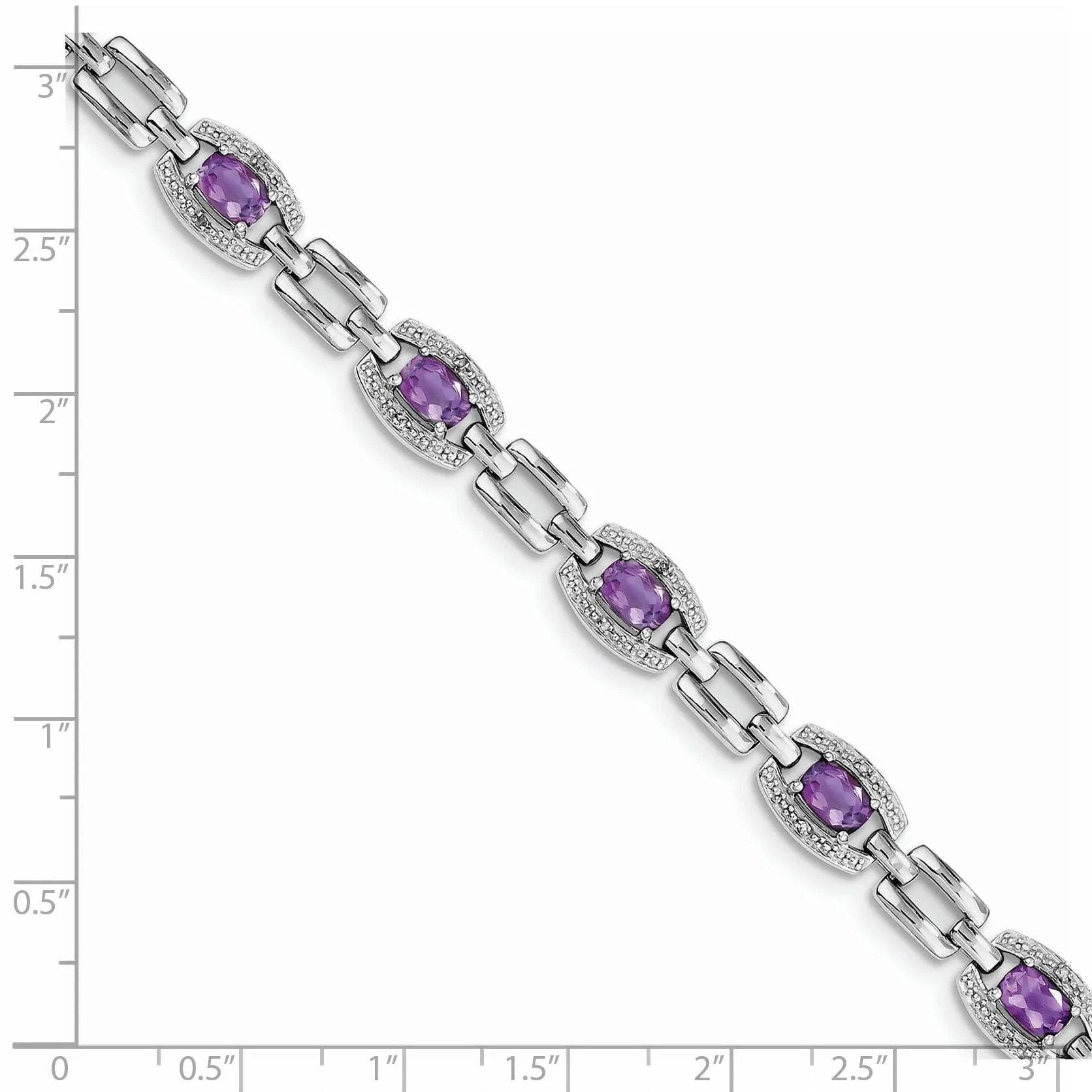 Silver Diamond Cushion Cut Amethyst Bracelet