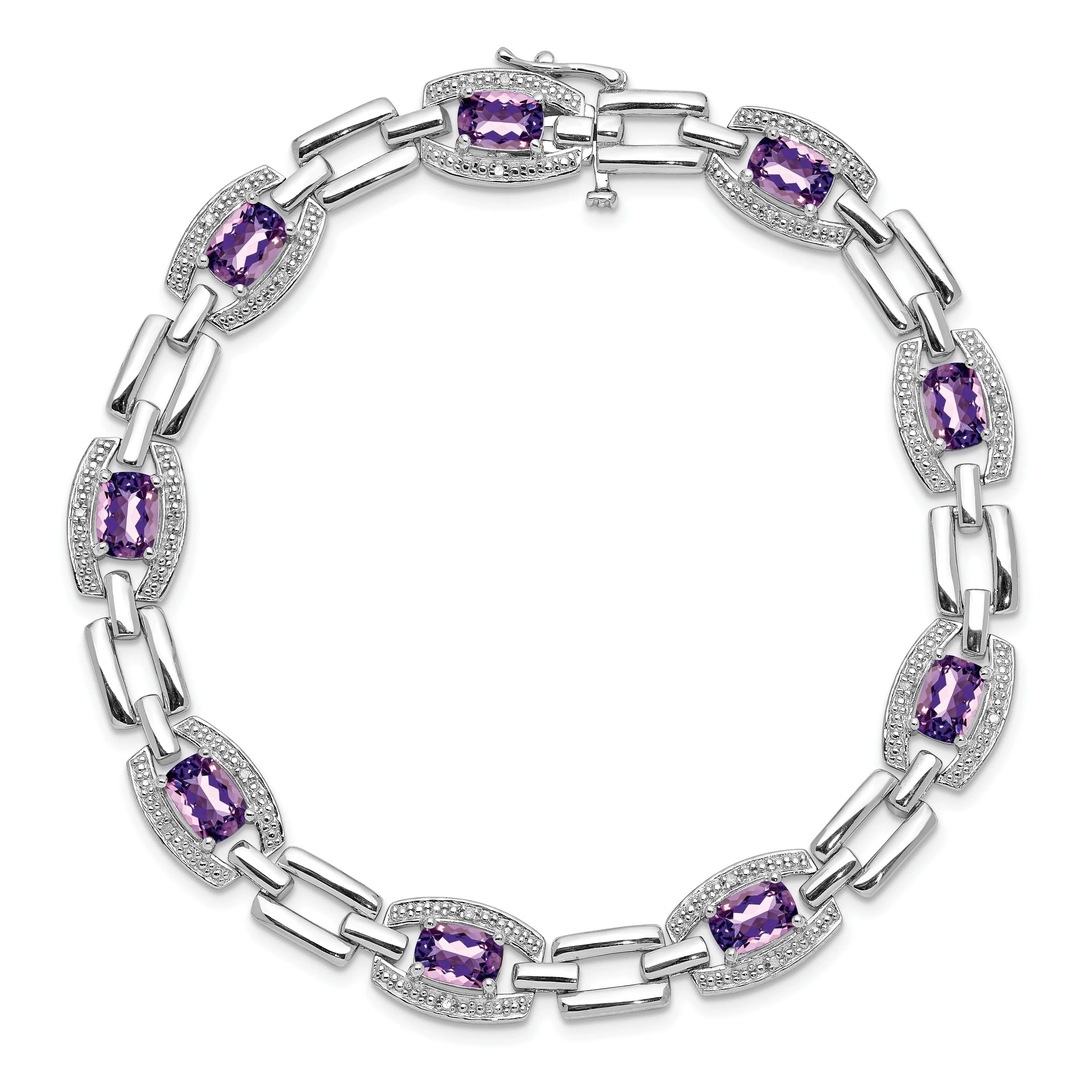 Silver Diamond Cushion Cut Amethyst Bracelet