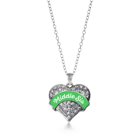 Silver Emerald Green Middle Sister Pave Heart Charm Classic Necklace