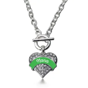 Silver Emerald Green Nana Pave Heart Charm Toggle Necklace
