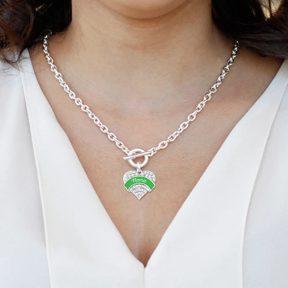 Silver Emerald Green Nana Pave Heart Charm Toggle Necklace
