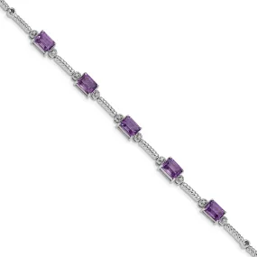 Silver Genuine Amethyst Diamond Tennis Bracelet