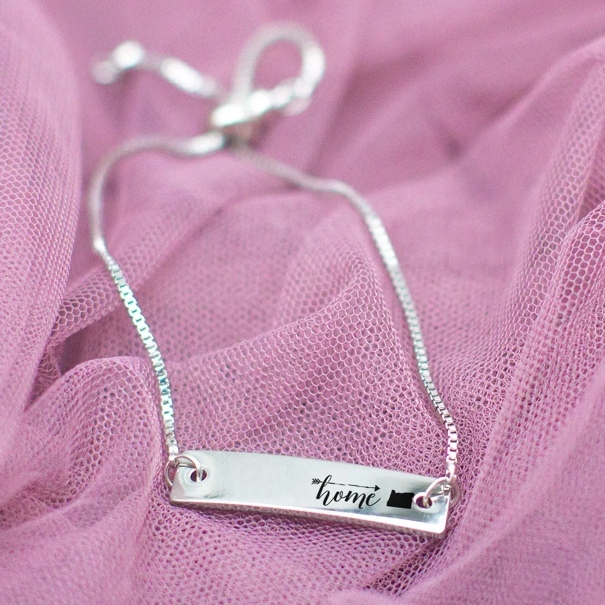 Silver Home is Oregon Adjustable Bar Bracelet