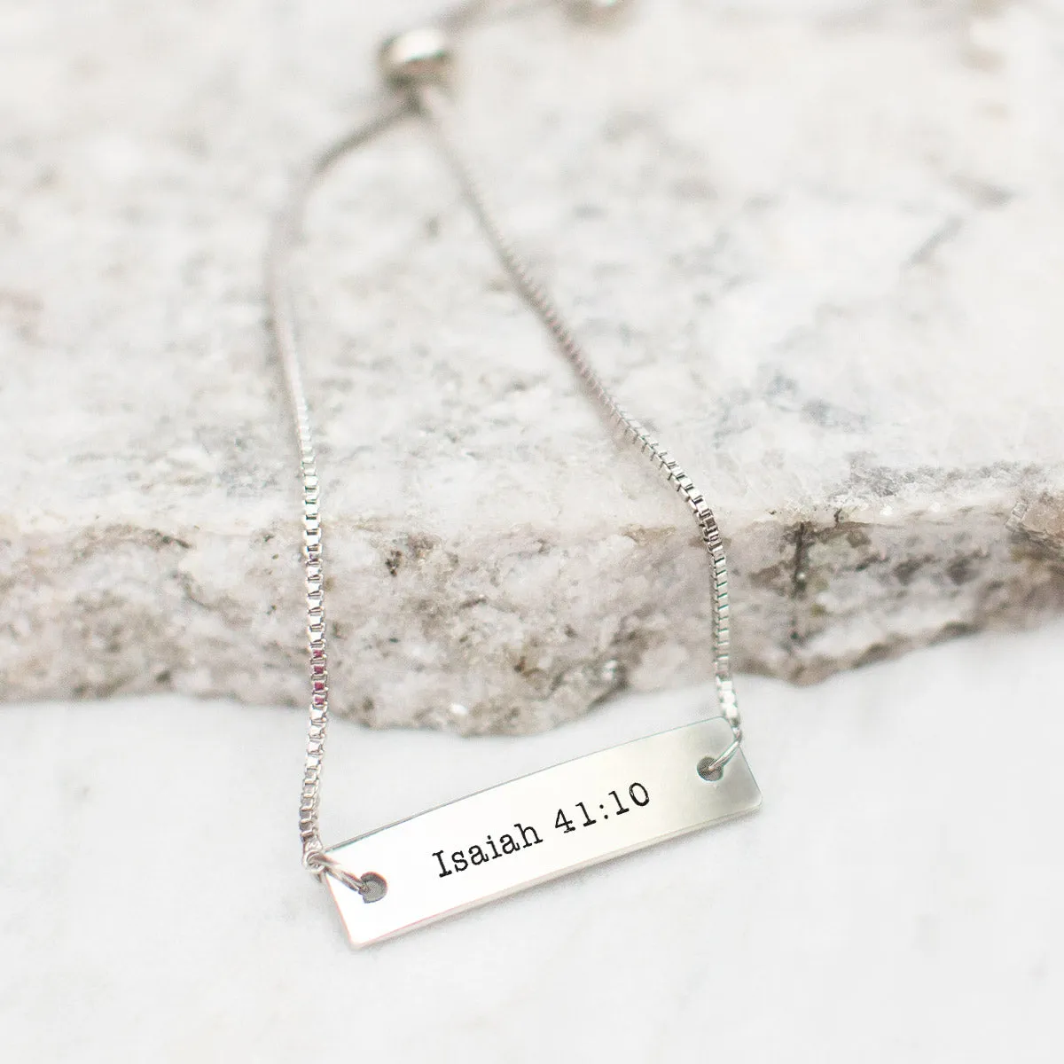 Silver Isaiah 41:10 Adjustable Bar Bracelet