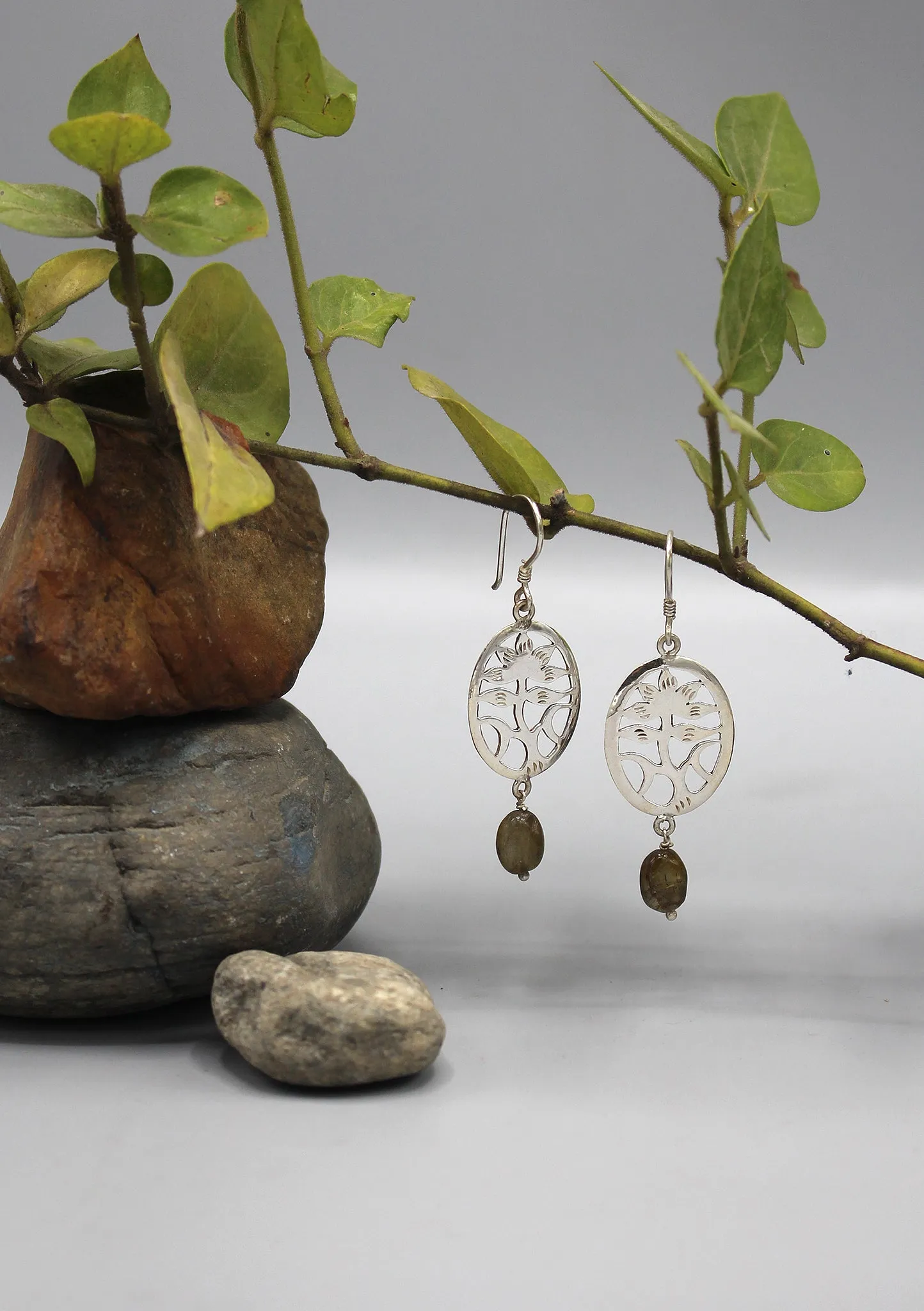 Silver Sterling Lotus Flower Inlaid Drop Earrings