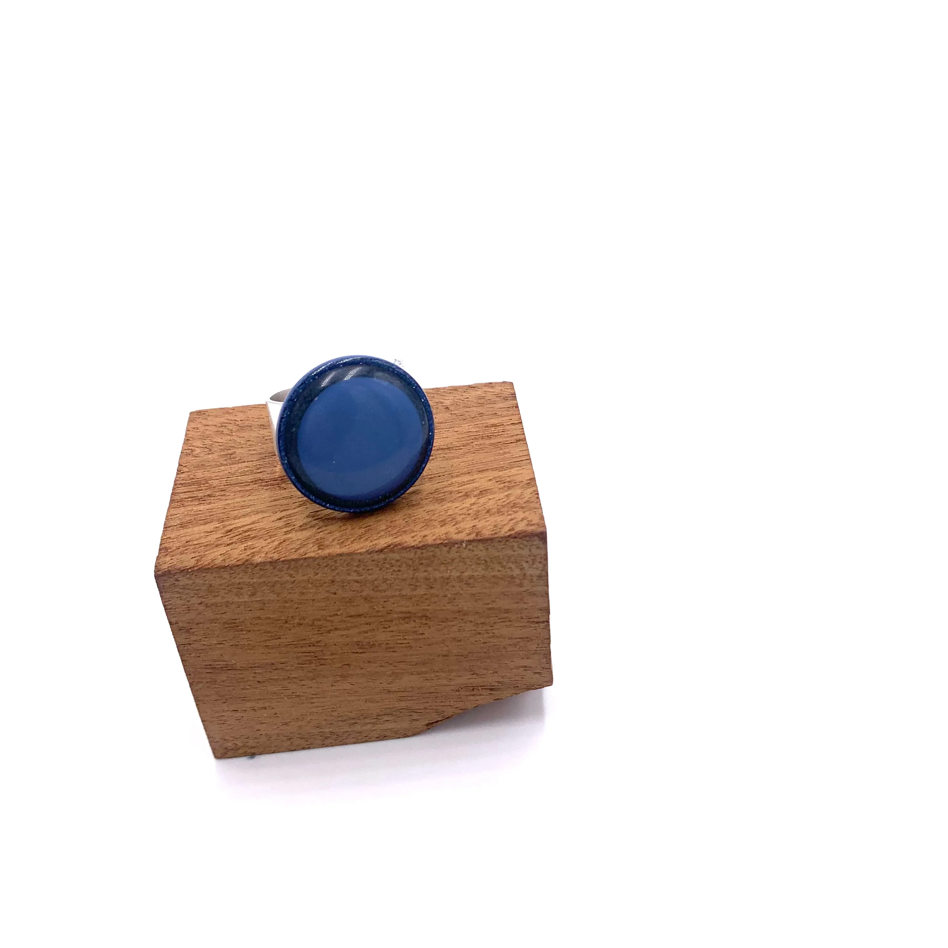 Slate Blue Glitter Cocktail Ring