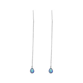 SLUYNZ 925 Sterling Silver Blue Crystal Teardrop Dangle Earrings for Women Teen Girls Droplet Threader Earrings Tassel Chain