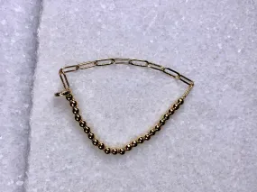 Small Metal Link & Bead Bracelet-Gold