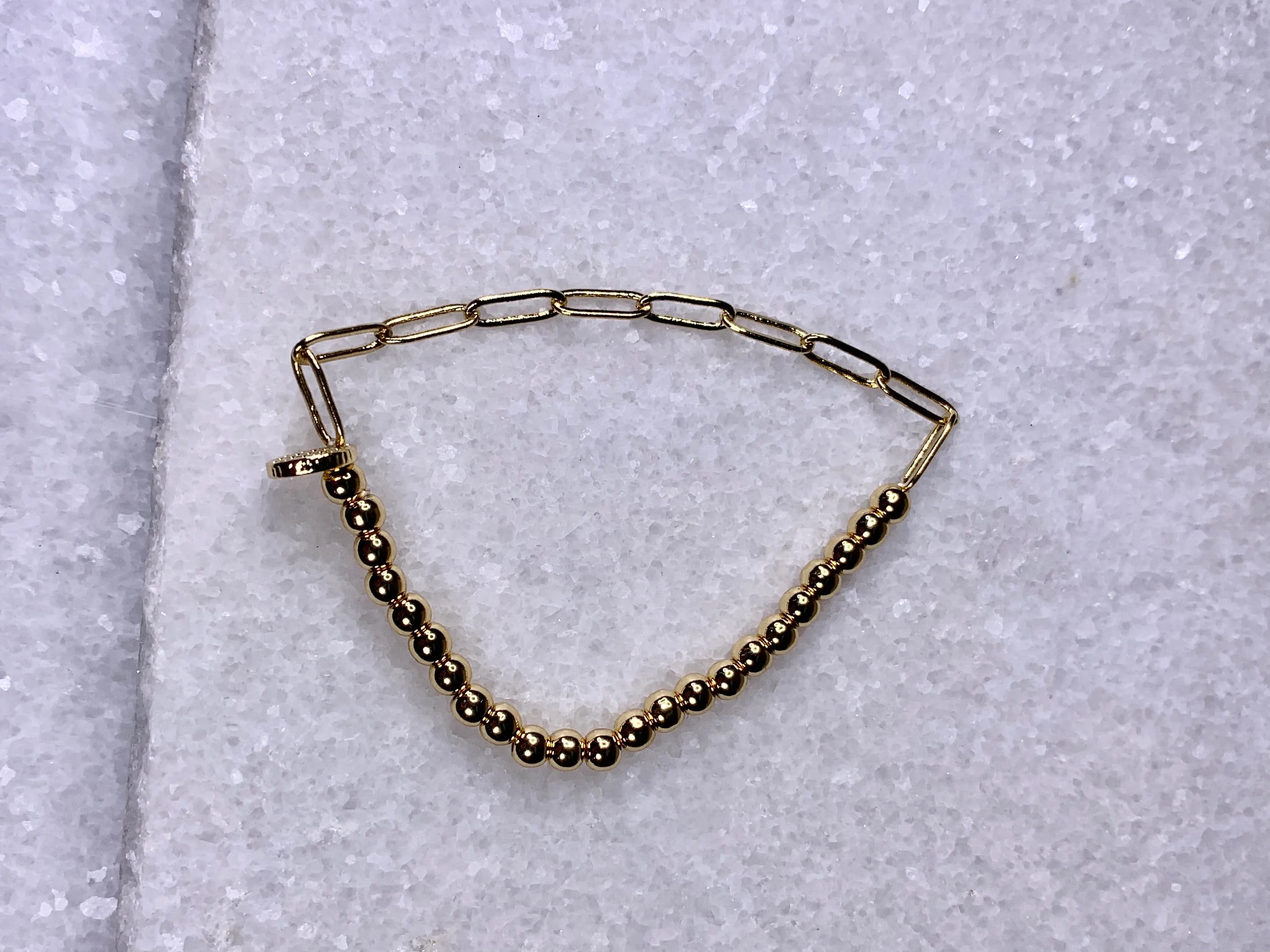 Small Metal Link & Bead Bracelet-Gold