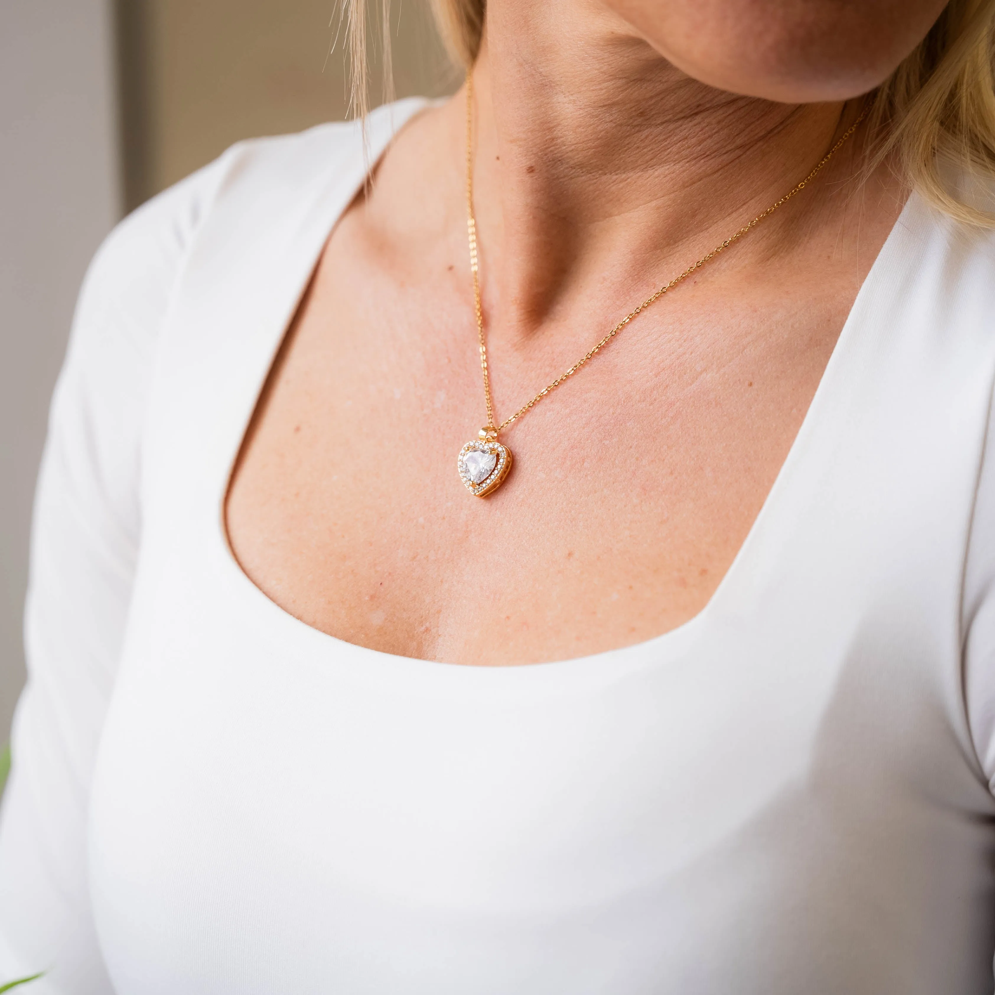 SMITTEN - Gold Necklace with Large Single Crystal Heart Pendant