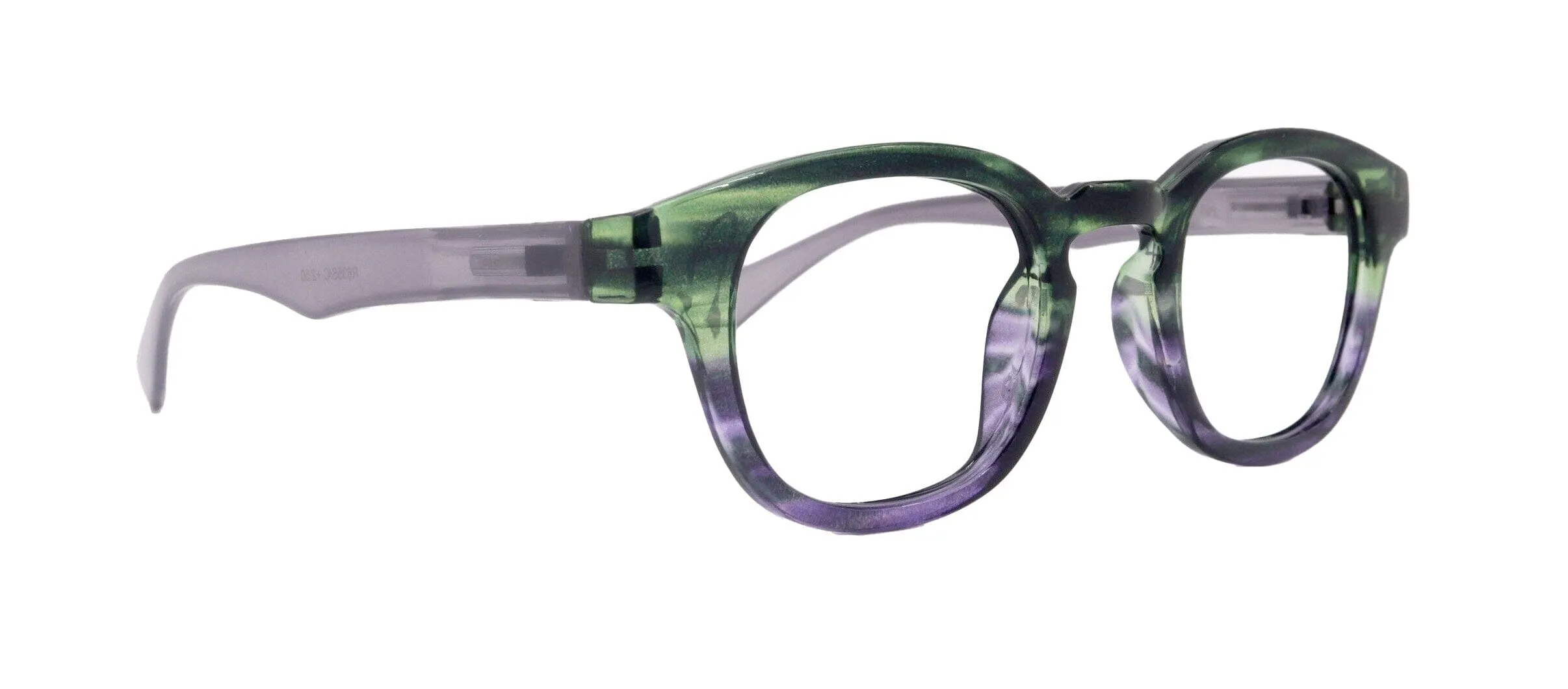 Sorbet Premium Reading Glasses High End Readers  1.25 ..  4.00 (Purple, Green Transparent) Round Optical Frames. NY Fifth Avenue.