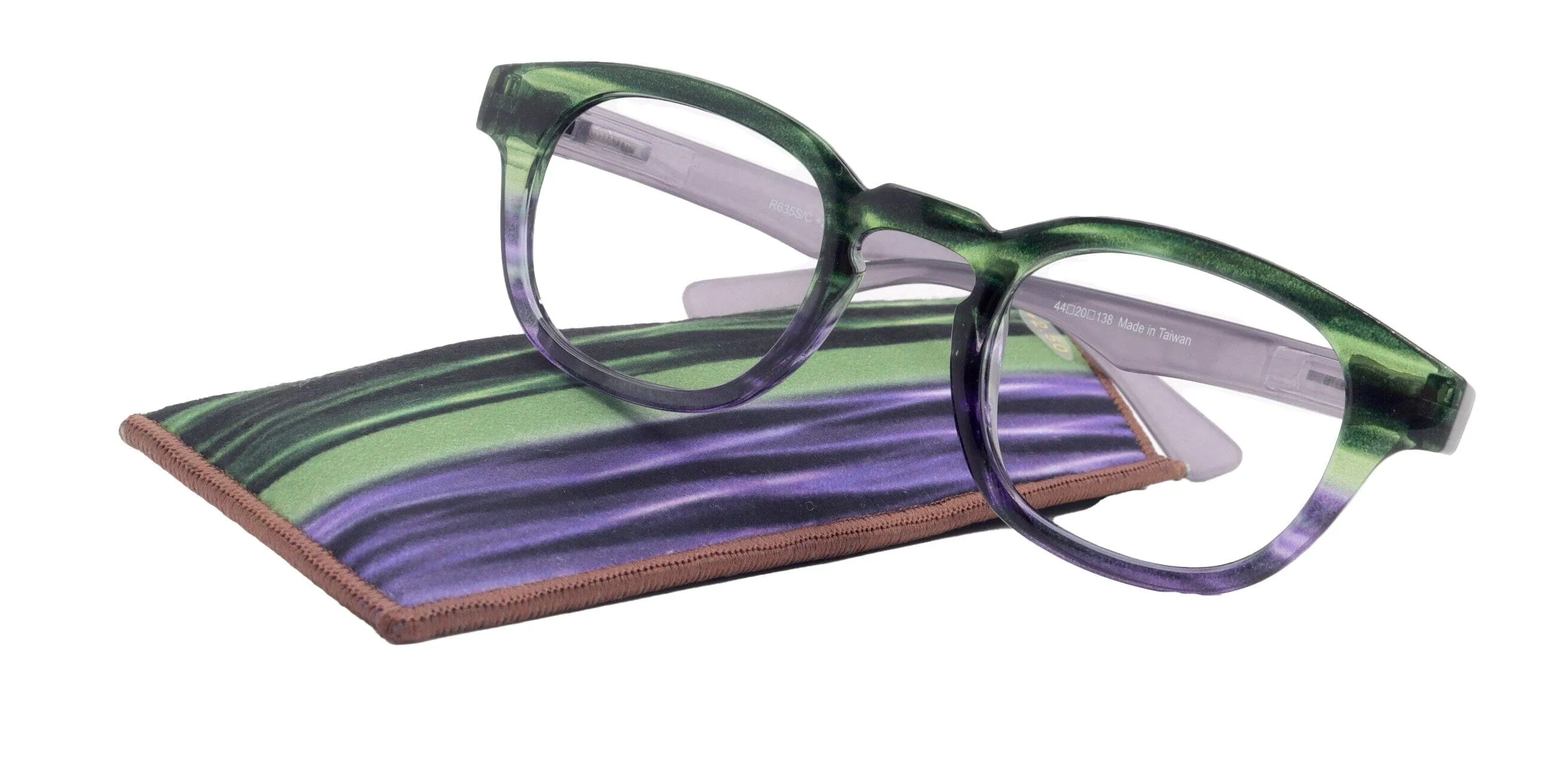 Sorbet Premium Reading Glasses High End Readers  1.25 ..  4.00 (Purple, Green Transparent) Round Optical Frames. NY Fifth Avenue.