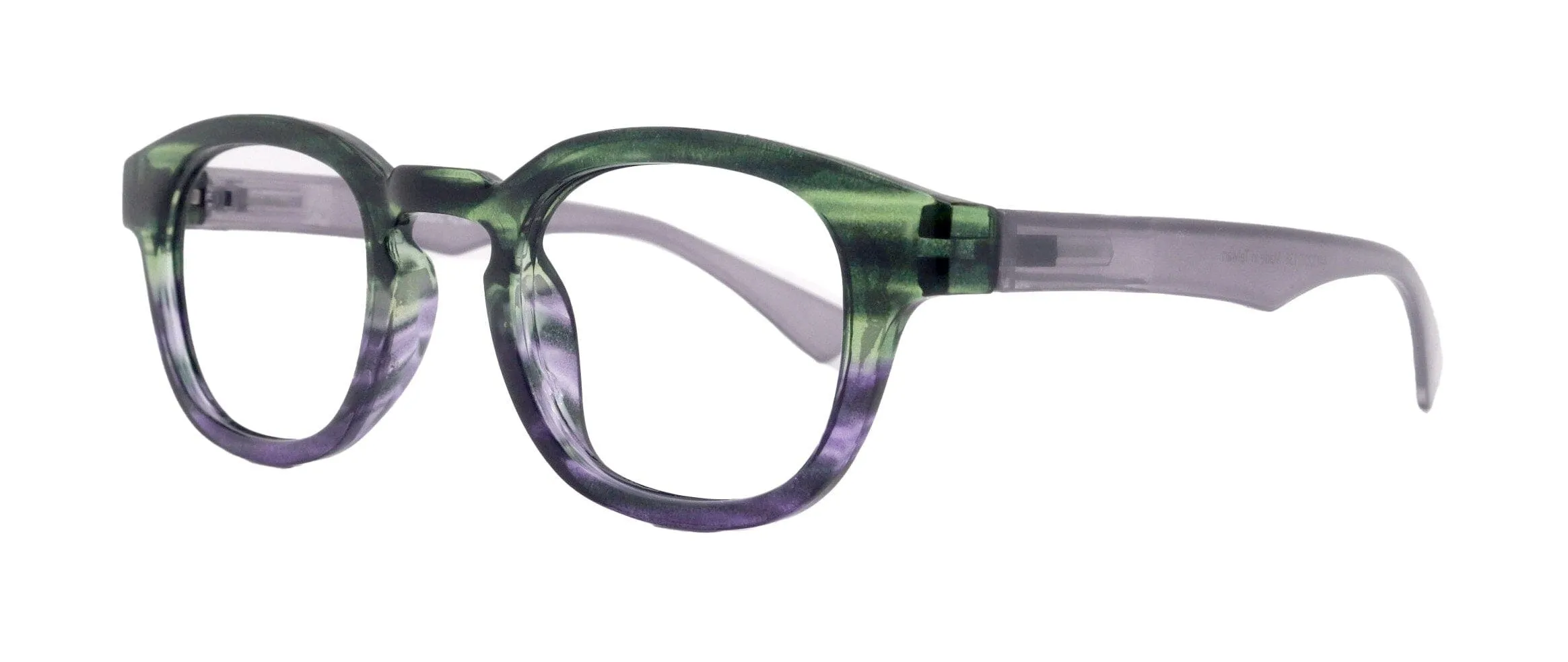Sorbet Premium Reading Glasses High End Readers  1.25 ..  4.00 (Purple, Green Transparent) Round Optical Frames. NY Fifth Avenue.