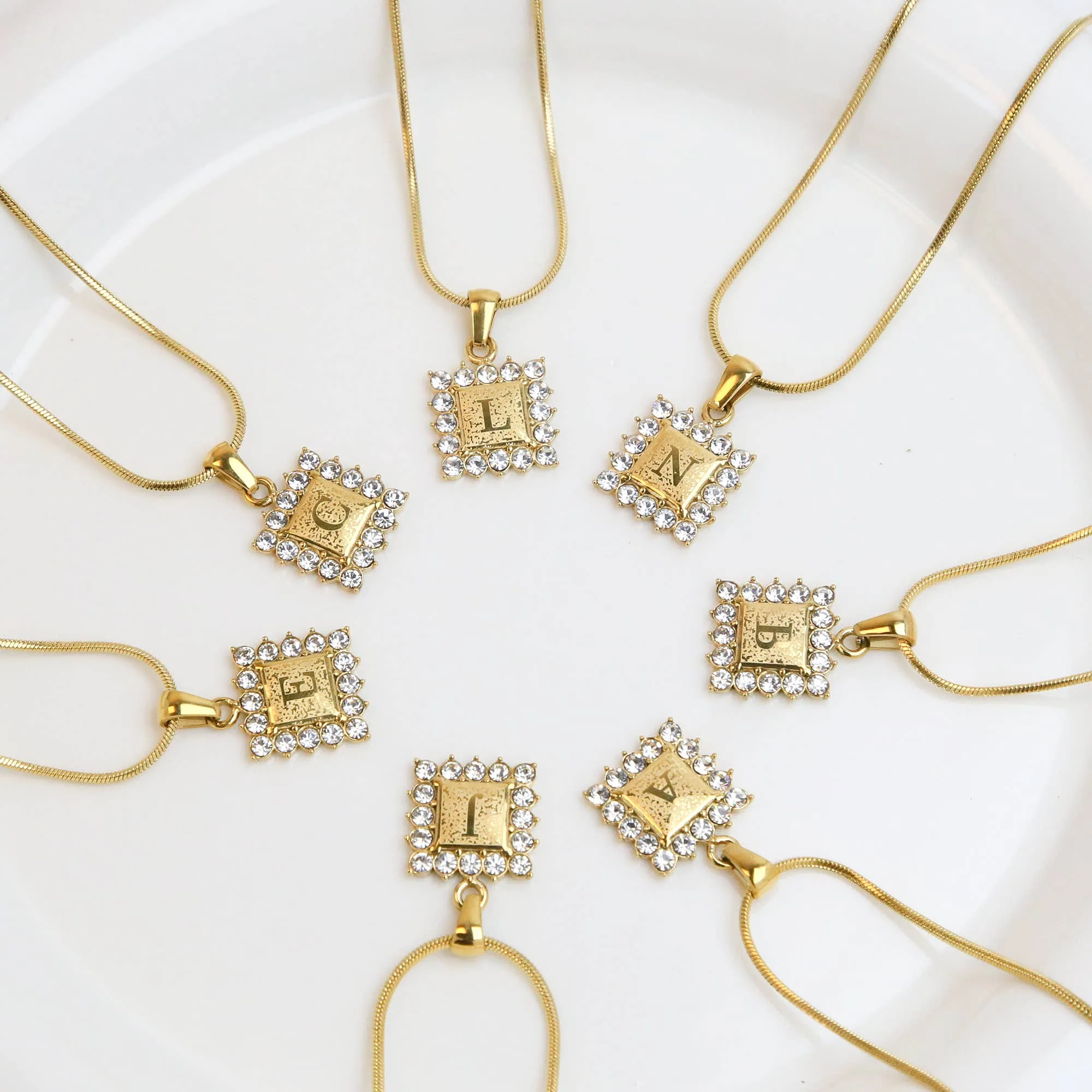 Square Gold Filled Initial Necklace